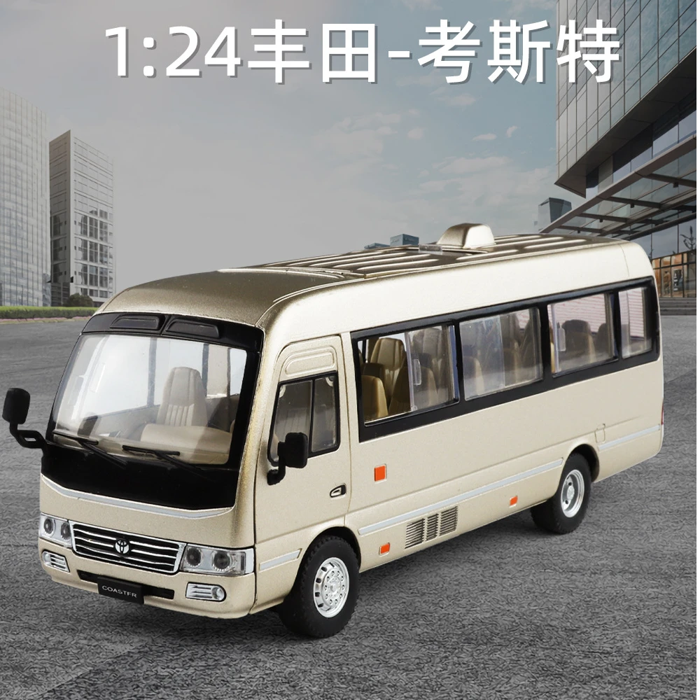 1:24丰田考斯特合金汽车模型声光回力仿真巴士玩具车音乐摆件