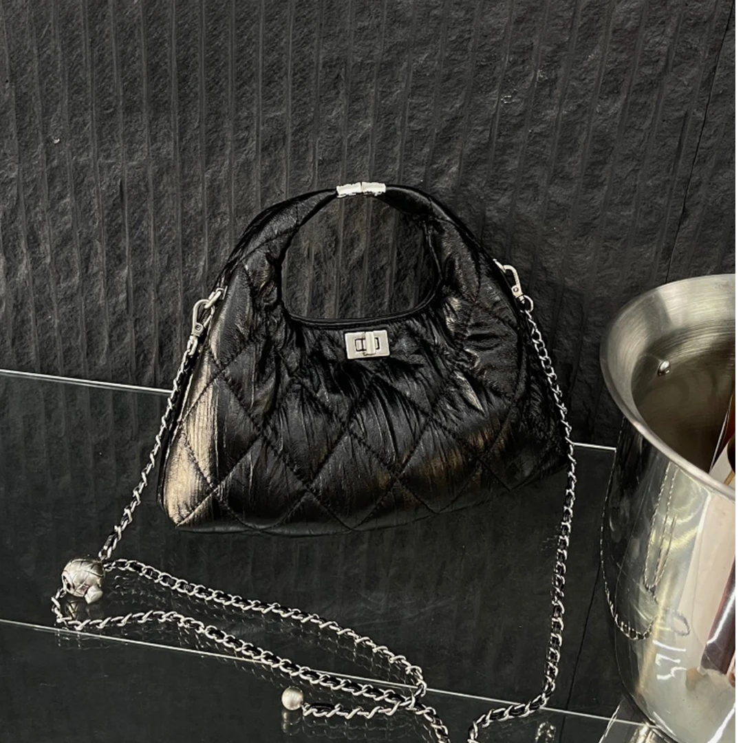 2025早春走秀款小香风菱格链条包轻奢饭盒泡芙包腋下单肩斜挎女包