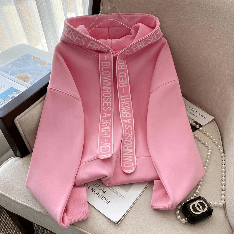 奥特莱斯~品牌特价冬季高级感好看粉色加绒加厚卫衣时尚百搭外套