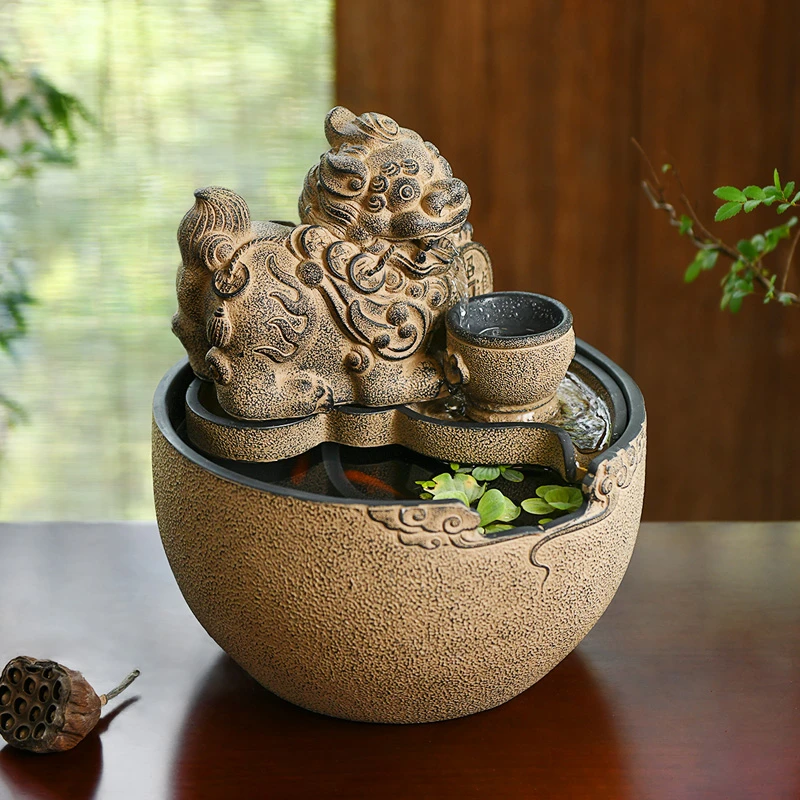 中式招财水景玄关流水生财茶桌摆件循环水貔貅开业礼物办公室装饰