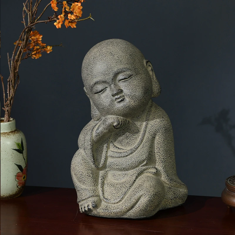 禅意雕塑新中式茶室工艺品老物件书房和尚创意复古小沙弥书房摆件