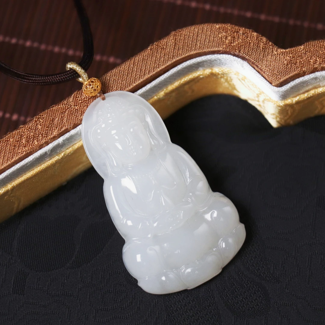 【熊总夫妇】和田玉白玉18K金观音吊坠