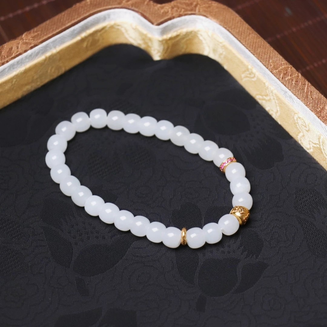 【熊总夫妇】7mm-和田玉S925银白玉老型珠手串1205-501