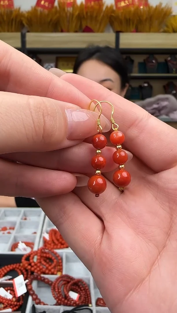 【闪购商品】南红玛瑙耳环银S925镶嵌1223-004