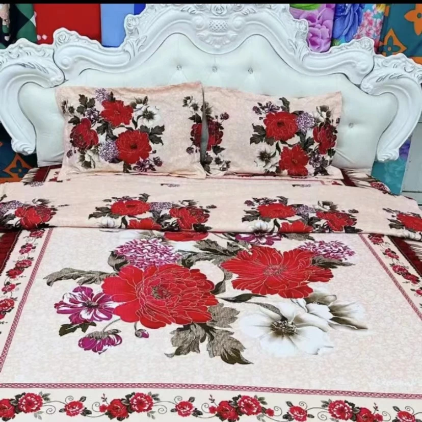 牡丹花双人床单 成品2米2✕2米3