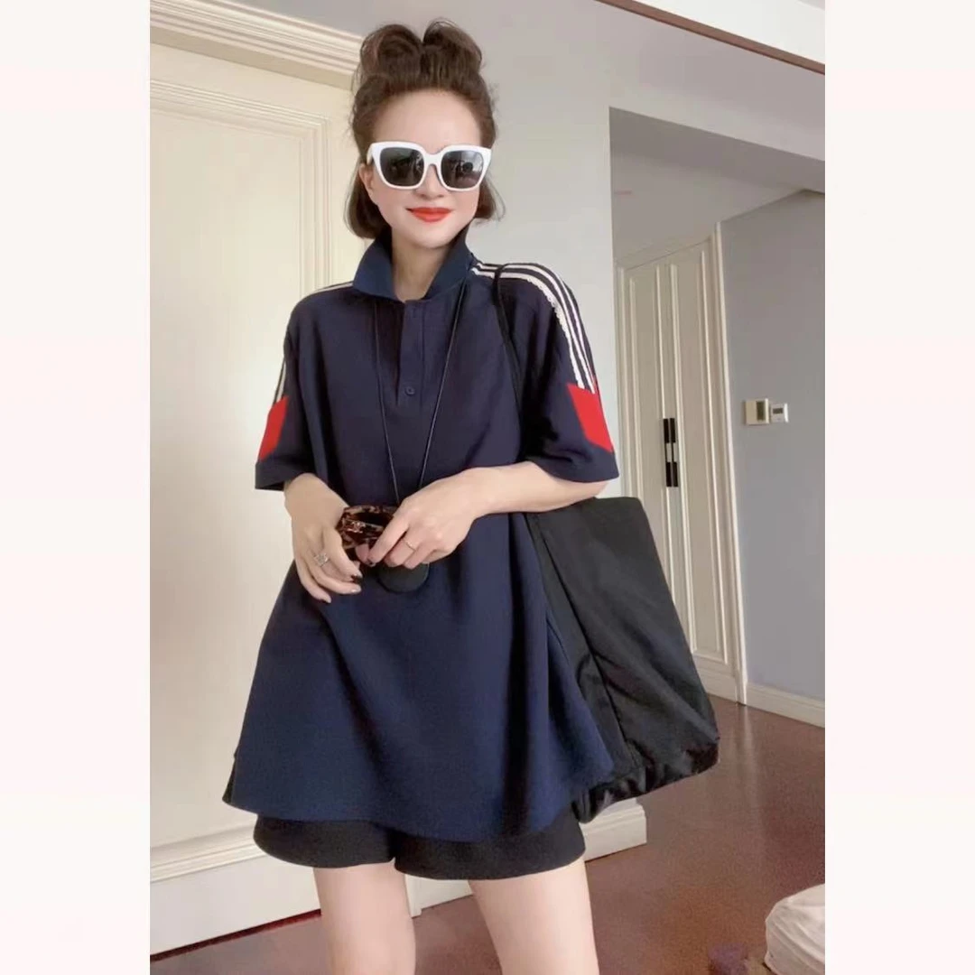 24夏季原创新款蕾丝织带撞色设计宽松休闲中长时尚洋气POLO衫