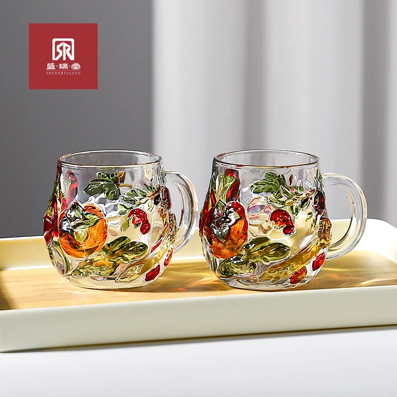 2只装夏季爆款柿柿如意喝茶家用水杯饮料杯咖啡杯