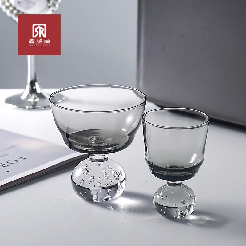 两只装简约气泡杯轻奢创意设计玻璃冰淇淋杯酒杯高矮装