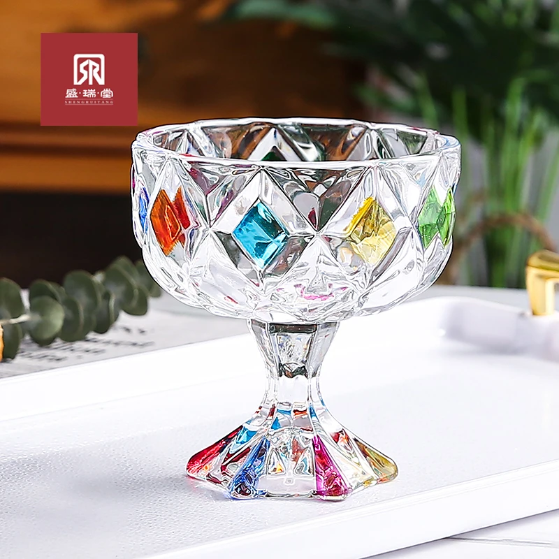 【盛瑞堂】网红ins风五彩水晶玻璃手绘甜品碗冰激凌小吃杯炫彩无铅