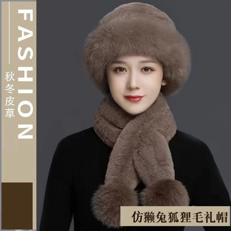 中老年仿獭兔毛帽子女秋冬天户外防寒保暖贝雷帽防风雪帽休闲韩版