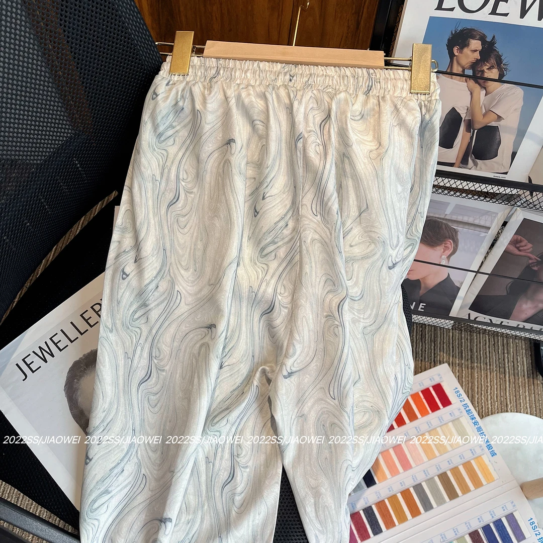 墨纹冰丝阔腿裤女高腰垂感凉凉裤设计感小众慵懒风显瘦神裤春季