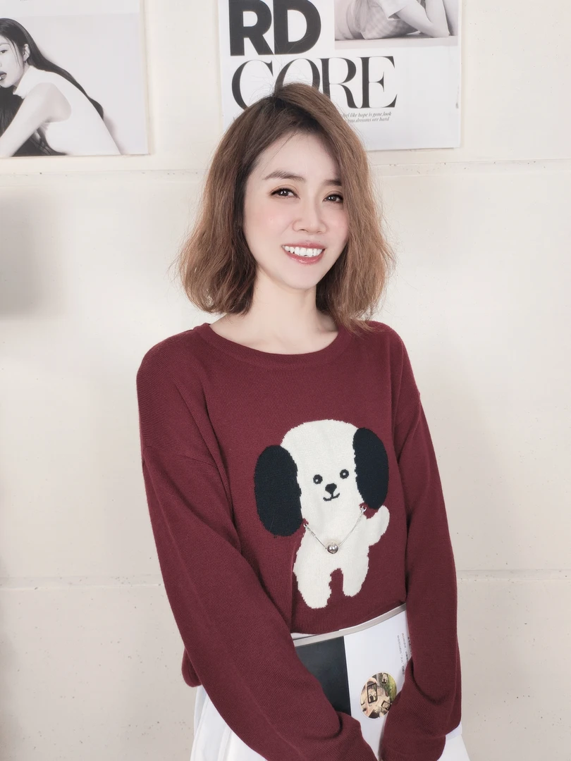 2024秋冬薄款安可拉红萌萌狗显瘦网红针织衫