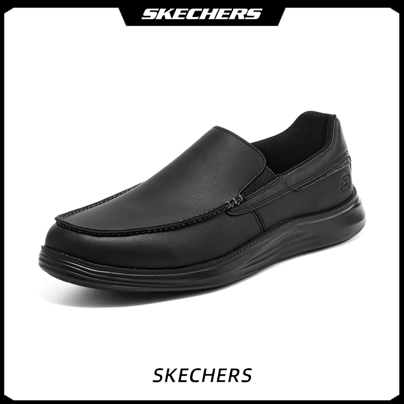Skechers斯凯奇商务皮鞋2023秋季新款男士一脚蹬低帮软底休闲鞋子