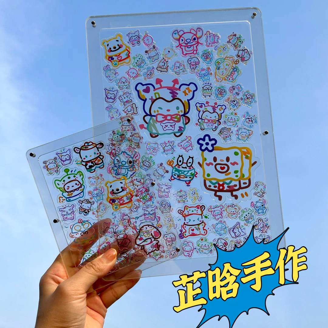 亚克力片片展示牌透明相框 3cm立牌底座透明款 PP夹子 展示吧唧架