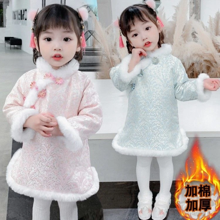 女童加棉加厚宝宝拜年棉服新冬款中国复古风旗袍女宝宝新年唐装潮