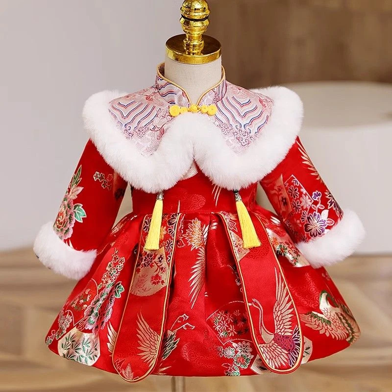 儿童周岁礼服女宝宝冬季唐装中国风女童一周岁洋气过年拜年服女孩