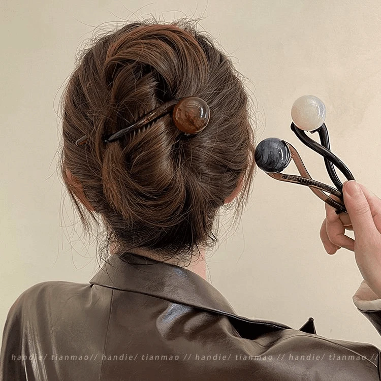 复古大气咖色珍珠一字抓夹女2024新款高级感扭扭发夹后脑勺鲨鱼夹