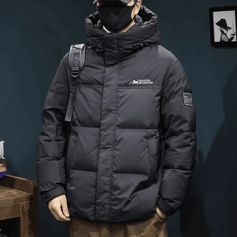 白鸭绒爆款羽绒服男连帽2024新款大码简约款式保暖冲锋外套