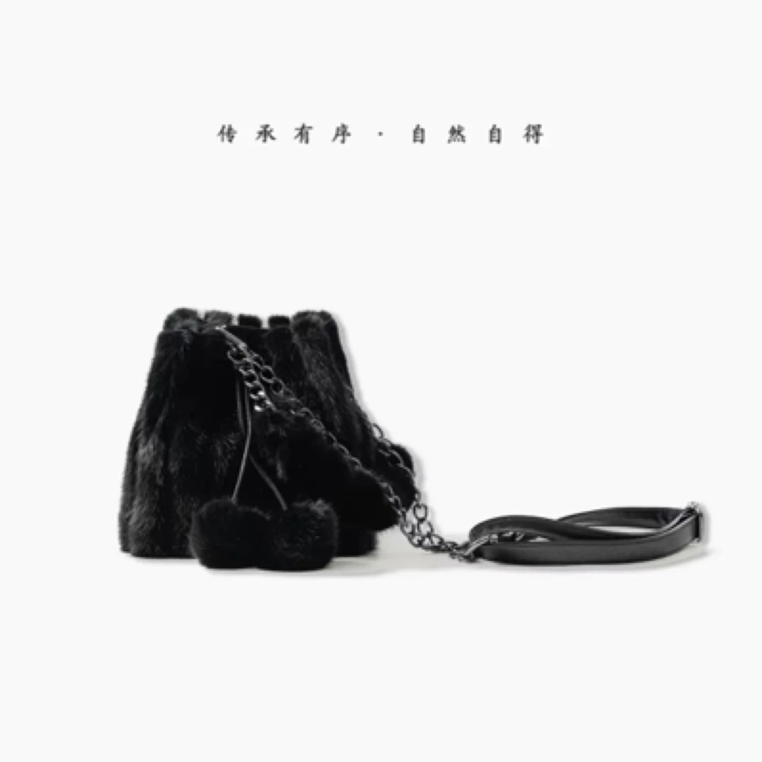 【水貂整皮】水桶包2024新款单肩斜挎手提包包