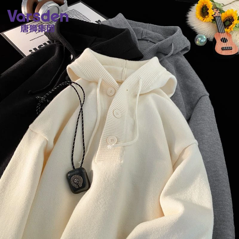 唐狮集团Varsden时尚新款男生连帽毛衣秋冬季爆款潮流宽松针织衫