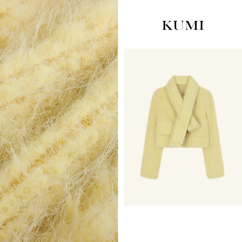 【二姐严选】黄色小香风毛绒夹棉外套女冬季气质短款上衣