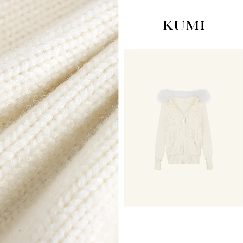 【二姐严选】毛毛领连帽套头毛衣女春季设计感显示麻花针织衫上衣