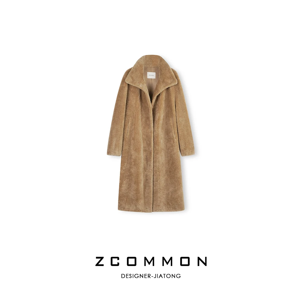 Z common大翻领颗粒感泰迪大衣保暖时尚设计感绵羊毛外套2306047