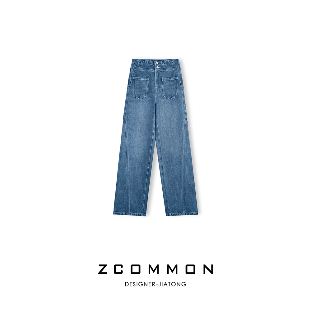 Z common休闲阔腿牛仔裤宽松设计师水洗洋气时髦阔腿裤女 2407008