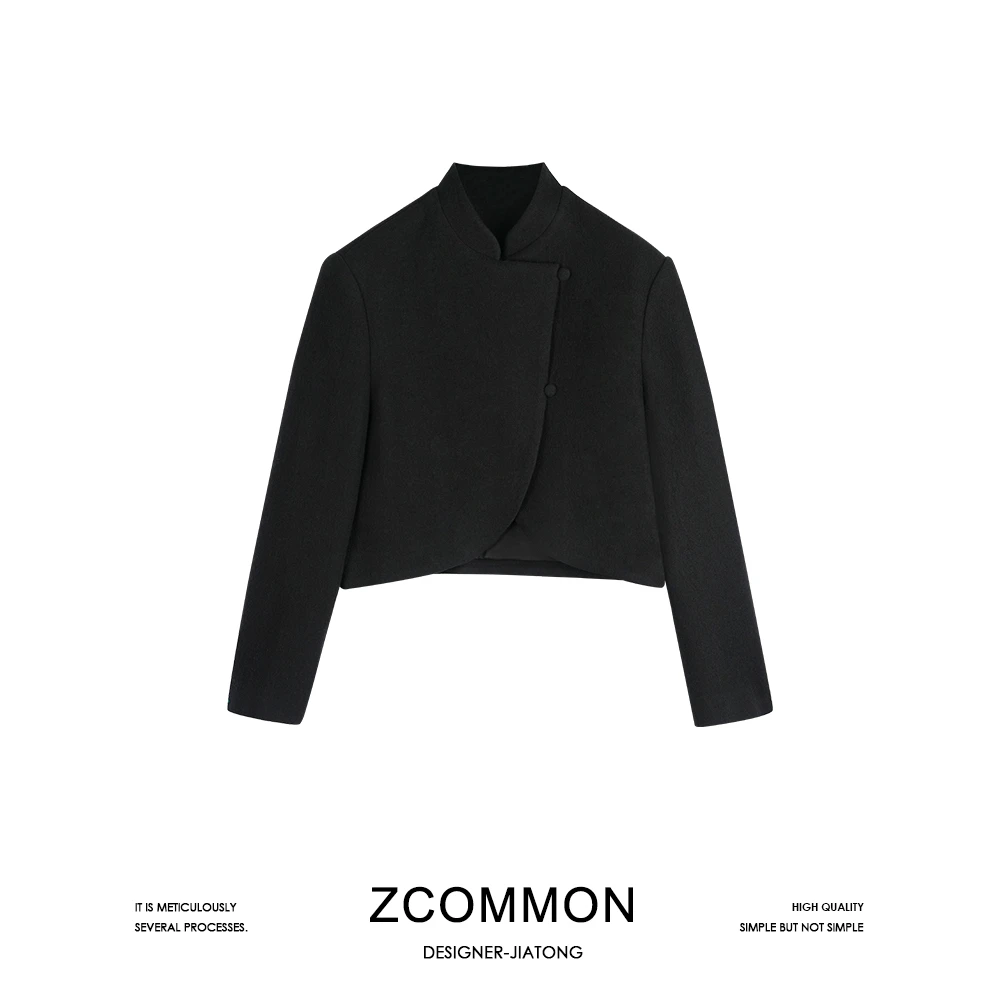 Z common高级法式气质长袖上衣时尚轻奢斜扣设计感短外套2306028