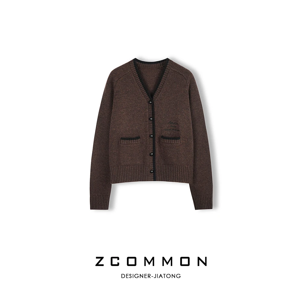 Z common秋冬新款气质字母标语刺绣羊毛开衫高级简约外套2305058