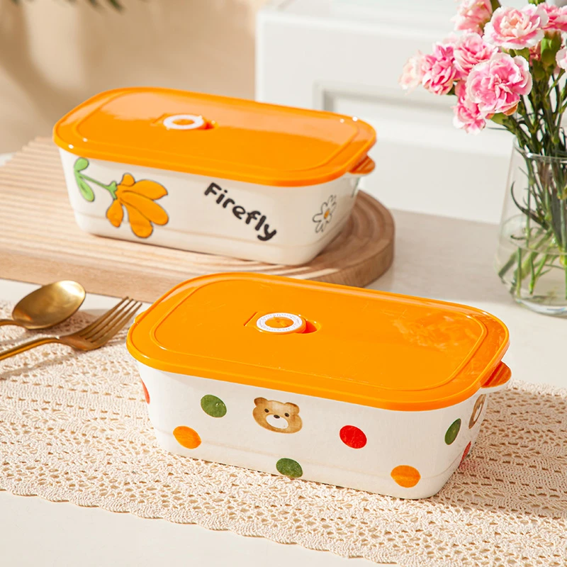 可爱陶瓷学生分隔饭盒带盖便携微波炉加热上班族保鲜碗专用便当盒