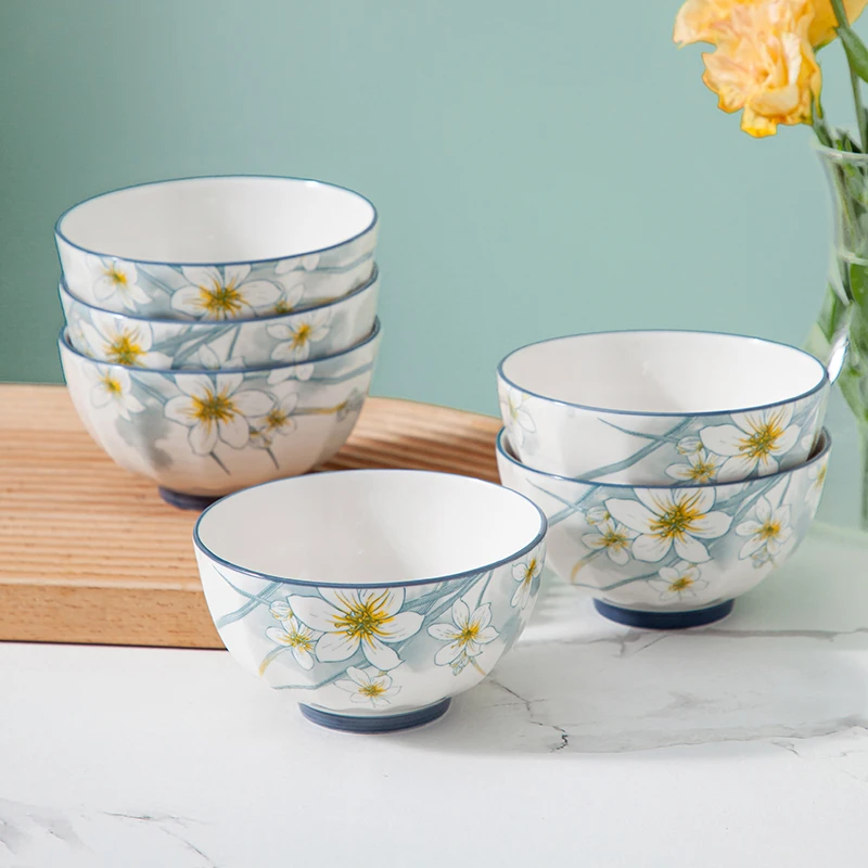 水仙花米饭碗家用高颜值陶瓷吃饭碗安全高温釉下彩加厚防烫