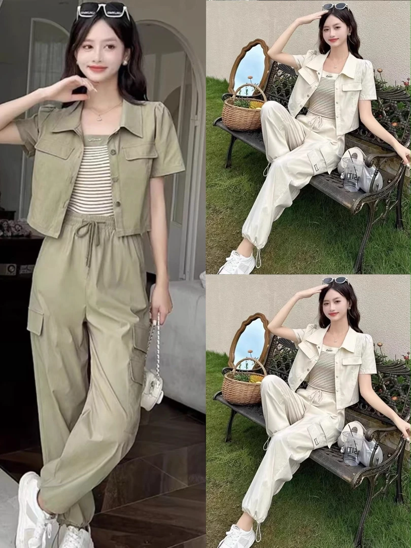 时尚高级休闲显瘦工装三件套套装