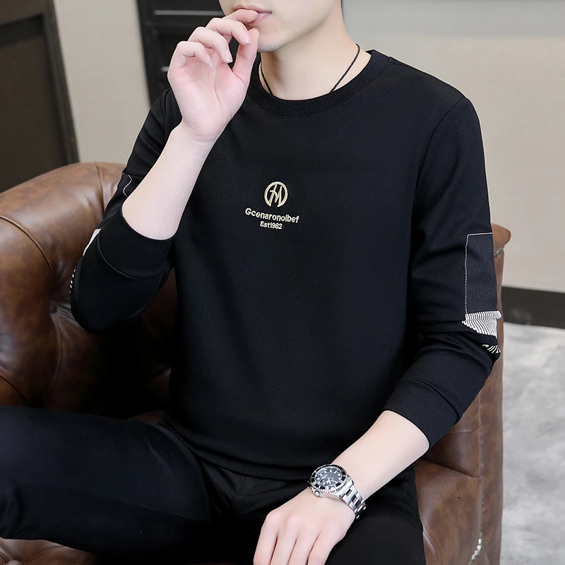 卫衣男圆领春秋季新款潮流百搭长袖T恤男装帅气休闲上衣服打底衫