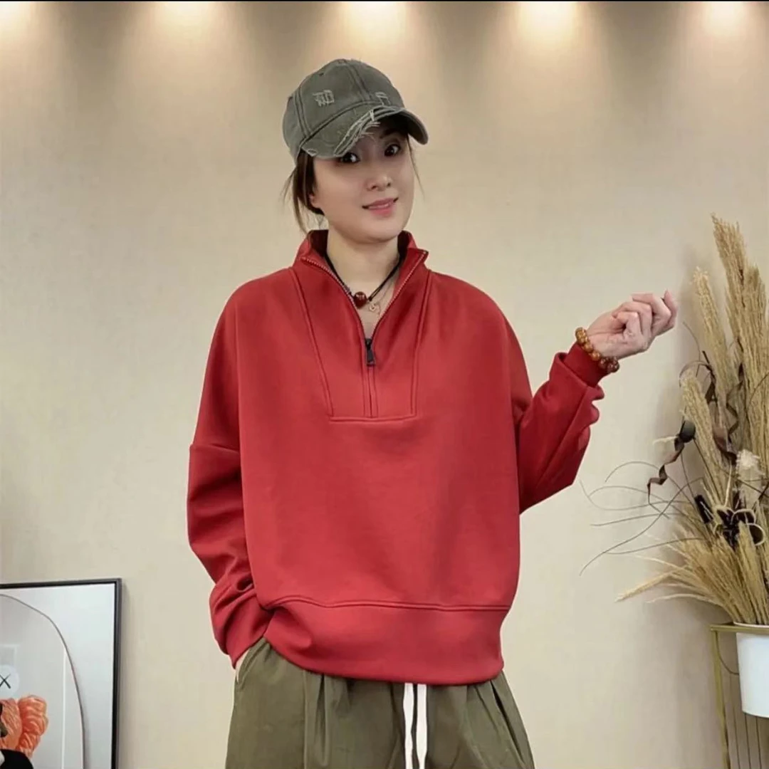 时尚半拉链立领纯色长袖卫衣2025早春新款简约休闲休闲立领上衣