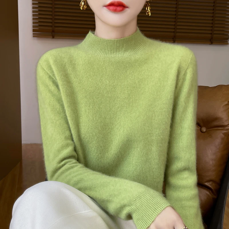 2024新款百搭显瘦一线成衣无缝半高领宽松毛衣打底针织衫