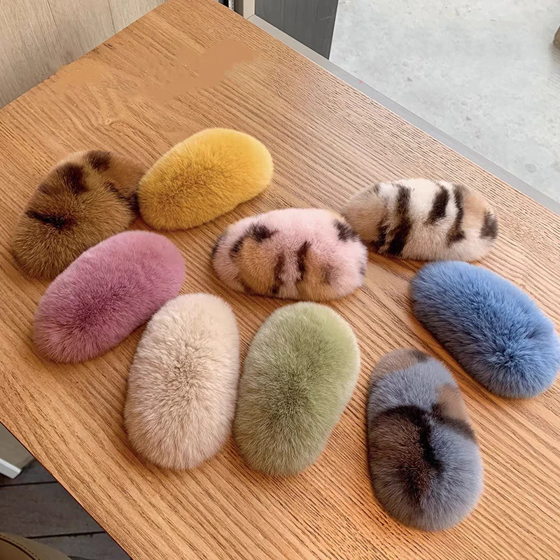 秋冬獭兔毛毛毛发夹可爱毛绒发卡女学生韩版网红饰品高级感拜拜夹