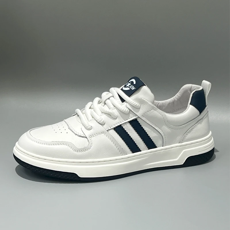 韩版男士牛皮软底小白鞋真皮透气时尚板鞋百搭潮运动低帮潮鞋加绒