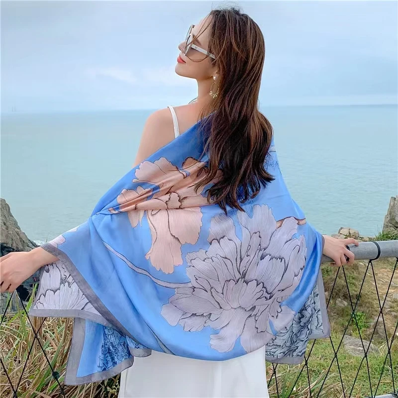 3E 蓝天花朵   时尚印花长巾 披肩