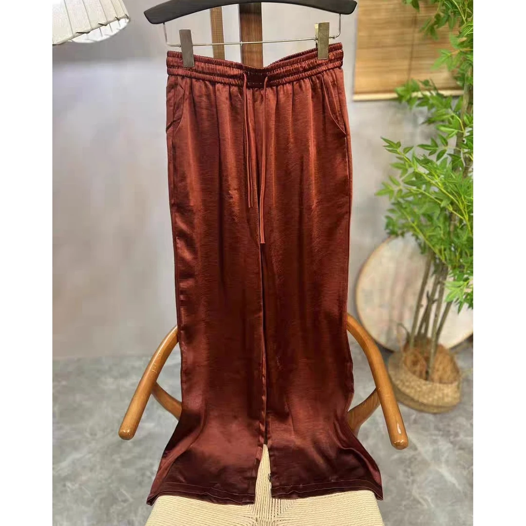 『达人优选』重磅厚缎新款鎏光直筒阔腿裤秋冬季女裤显瘦休闲裤子