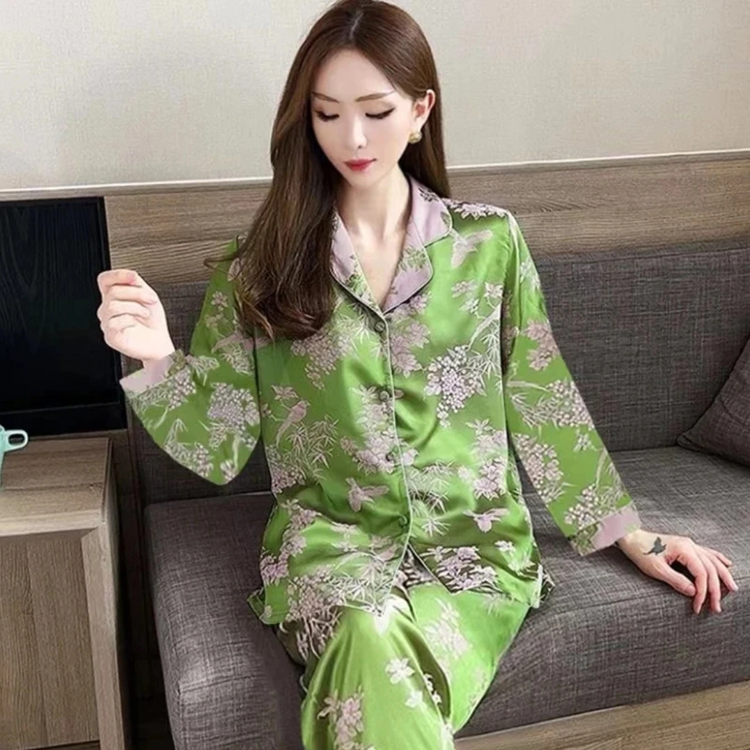 林深翠鸣国风高端居家服舒适显瘦提花立领精品女士睡衣