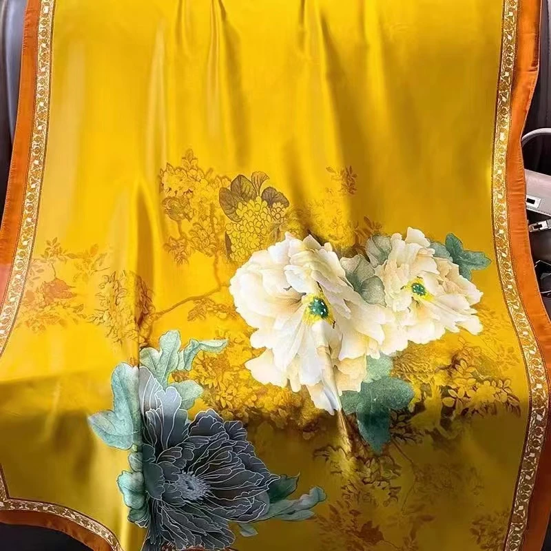 150E 一枝独秀 新款时尚印花长款围巾夏薄款牡丹茶花丝巾国风披肩
