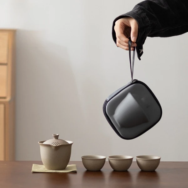 粗陶旅行茶具套装便携式茶具户外露营泡茶手抓一壶三杯快客杯D030