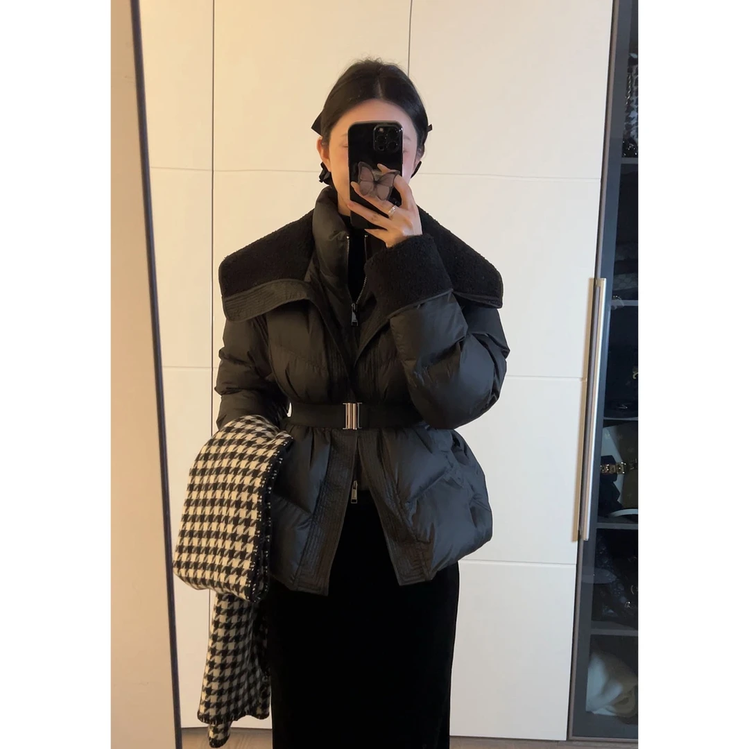 高级感棉服大翻领外套收腰时尚拼接设计感显瘦外套 Y101