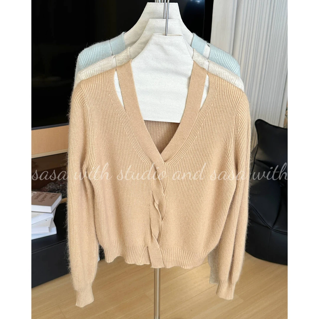 韩系设计款麻花拼接露肩设计毛衣温柔气质百搭上衣 93187