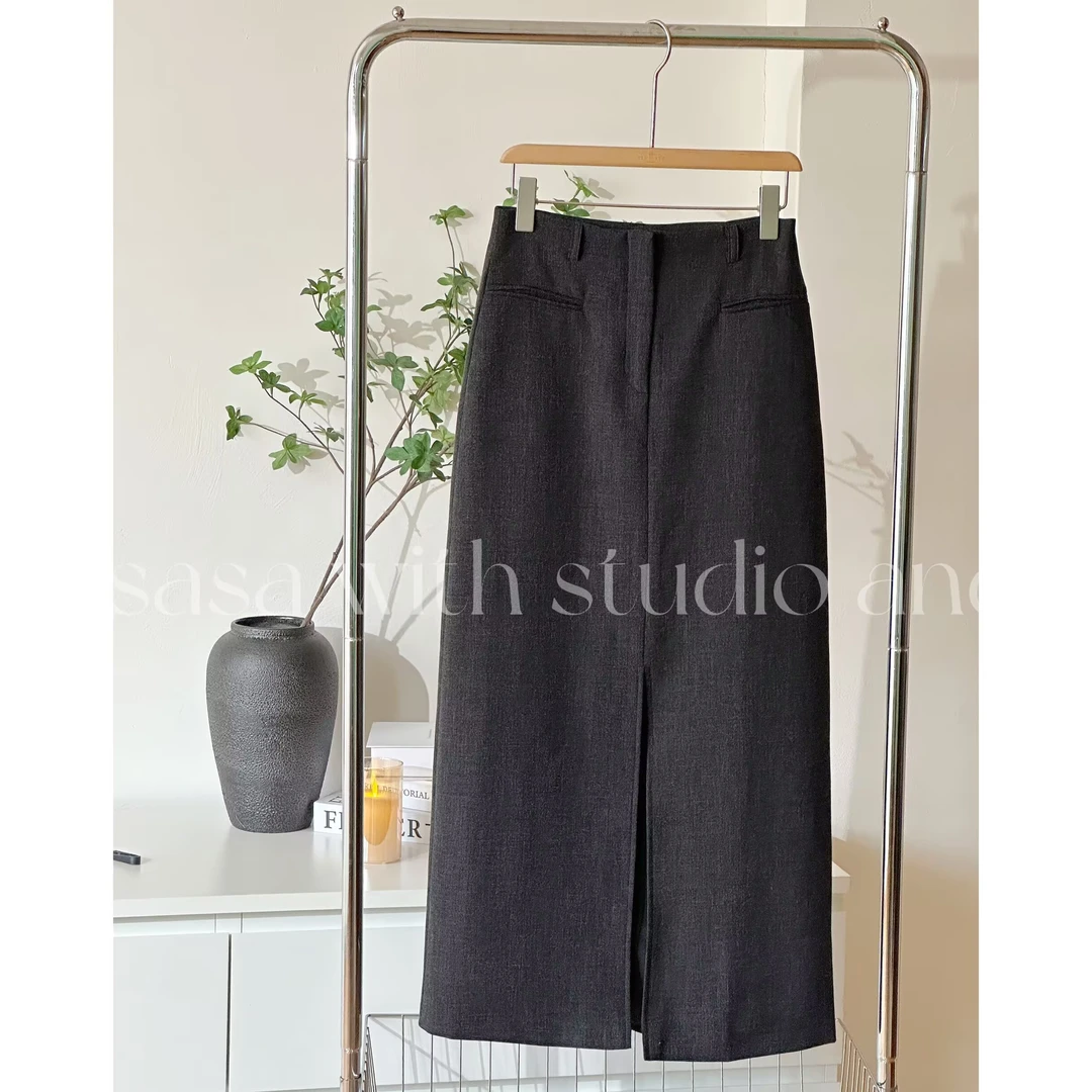 高质感干练气质高腰半身裙前中开叉设计百搭直筒半裙 24611