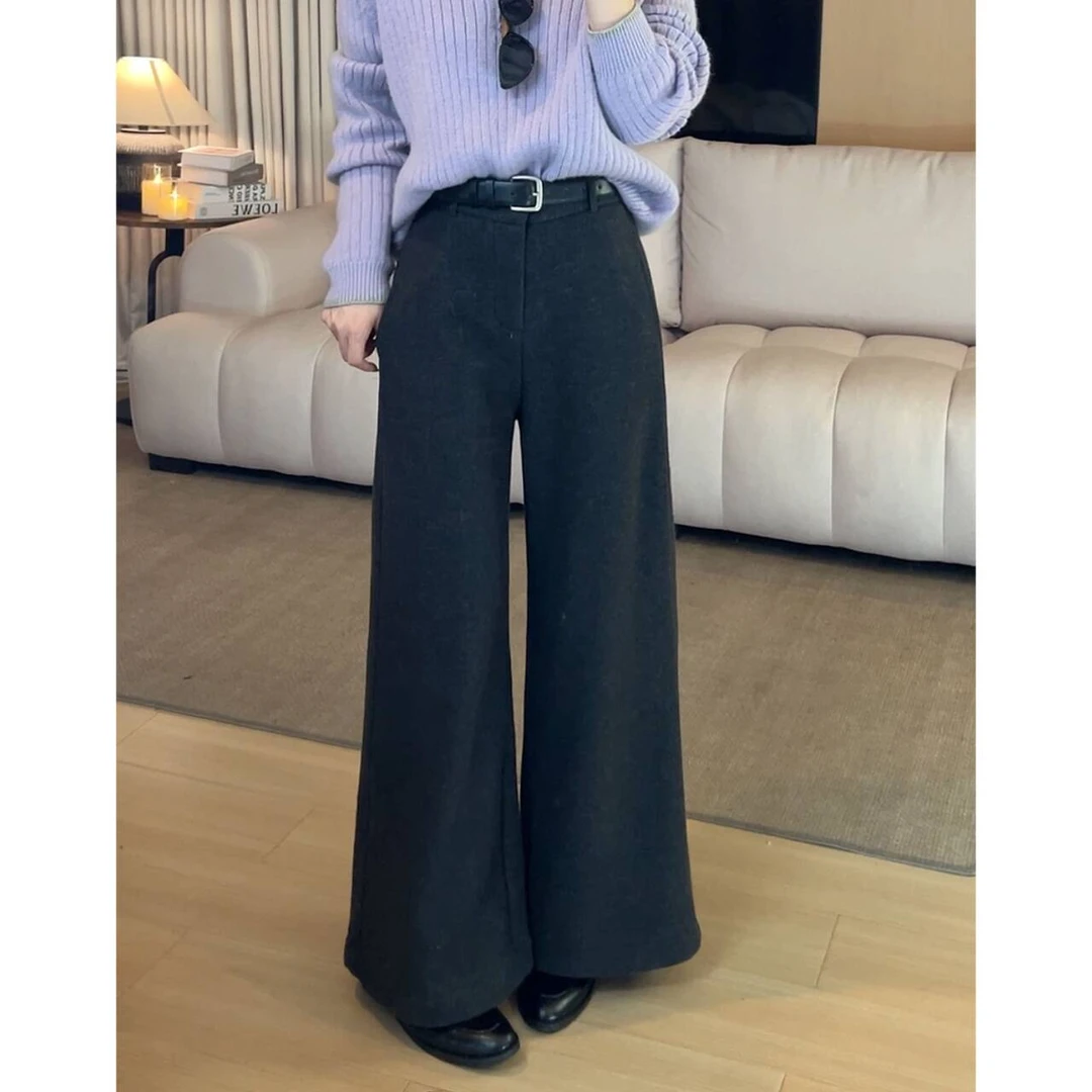 加复合绒高腰高级感宽松九分裤直筒显瘦高级灰百搭裤子 K092