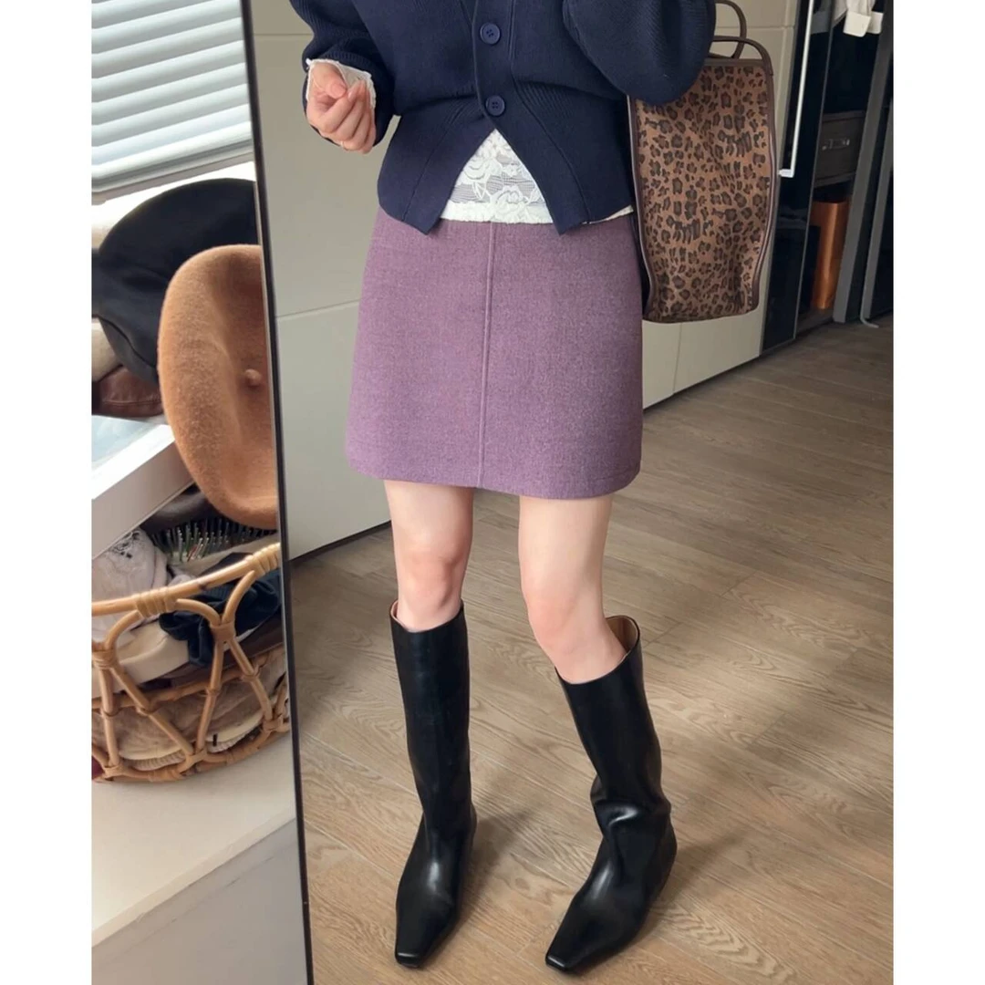 法式百搭高腰半身裙A字小个子显瘦秋冬半裙 240205