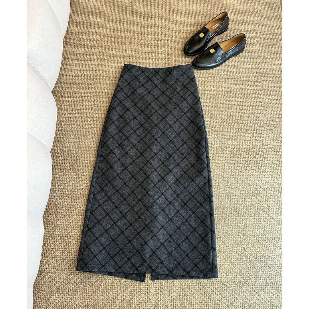 高腰复古别致经典菱形格半身裙百搭显瘦半裙 259831
