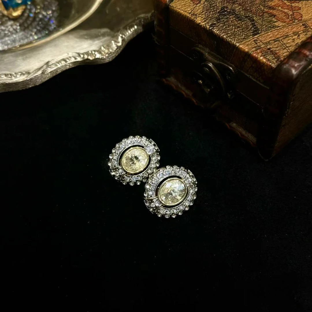 合金仿水晶耳饰 合金锆石耳夹 PescaVintage 气质法式宫廷耳夹